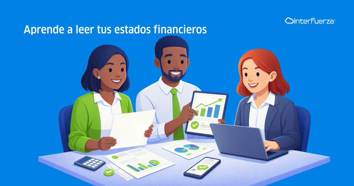 Cómo leer estados financieros: dueño de PYME analizando reportes financieros con calculadora y documentos